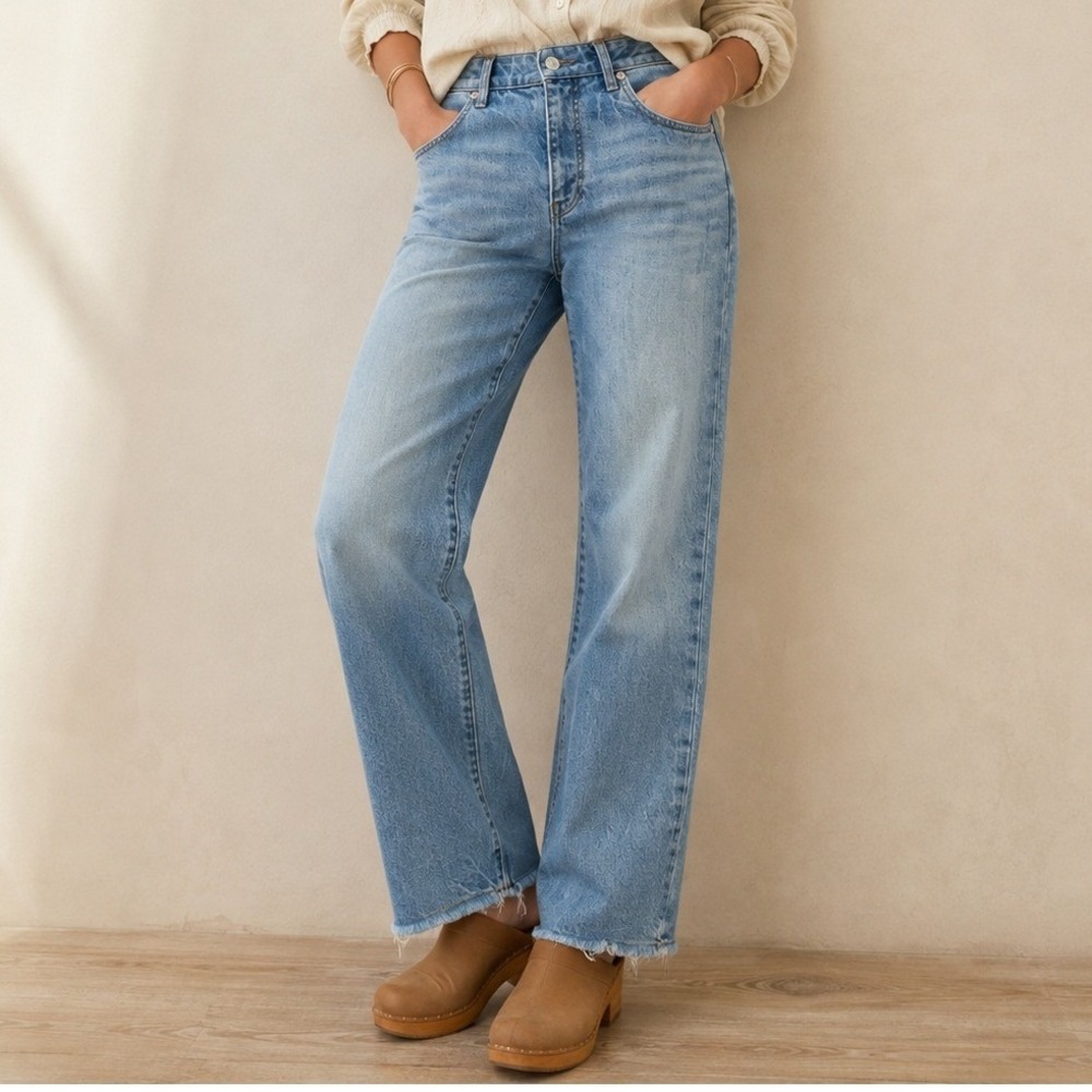 Pilcro and the Letterpress The Vintage Straight Jeans Blue Raw Hem 25 Petite